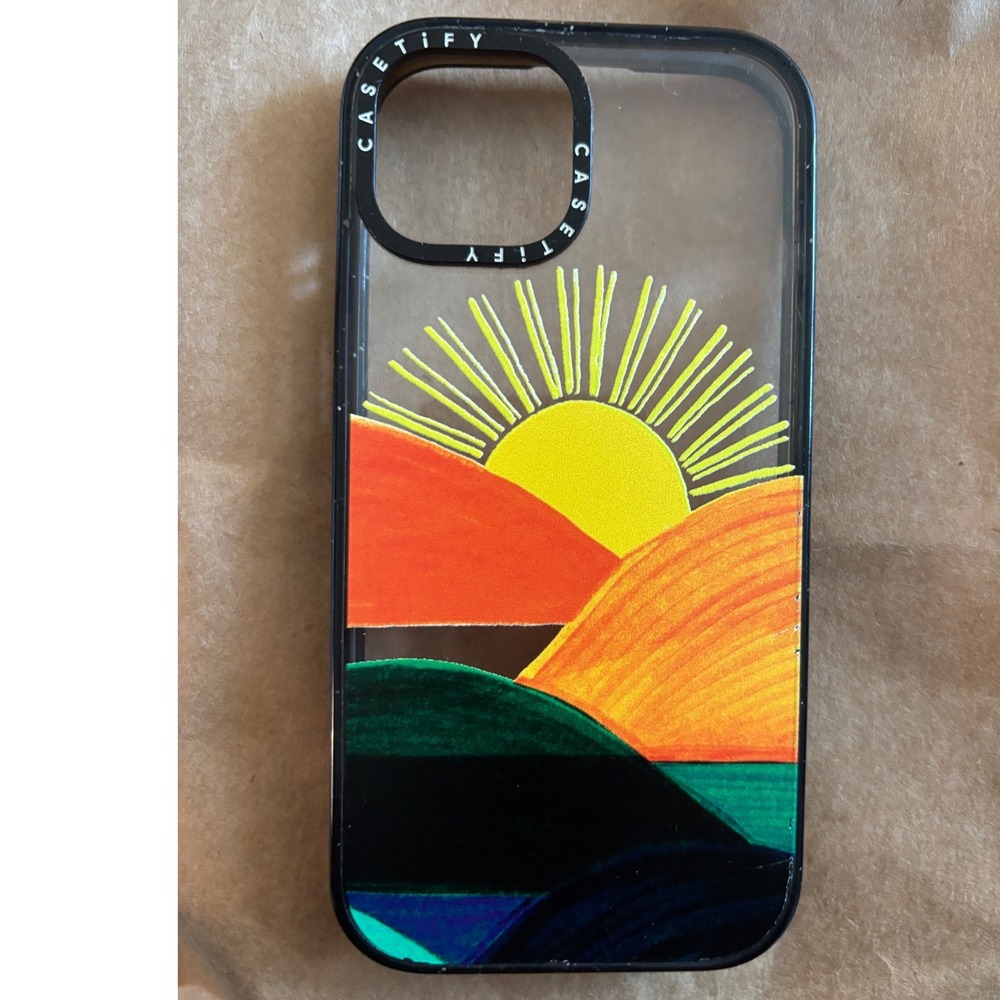 Casetify iPhone 15 Case Artistic Sun Landscape Clear Impact Bumper Black Ring
